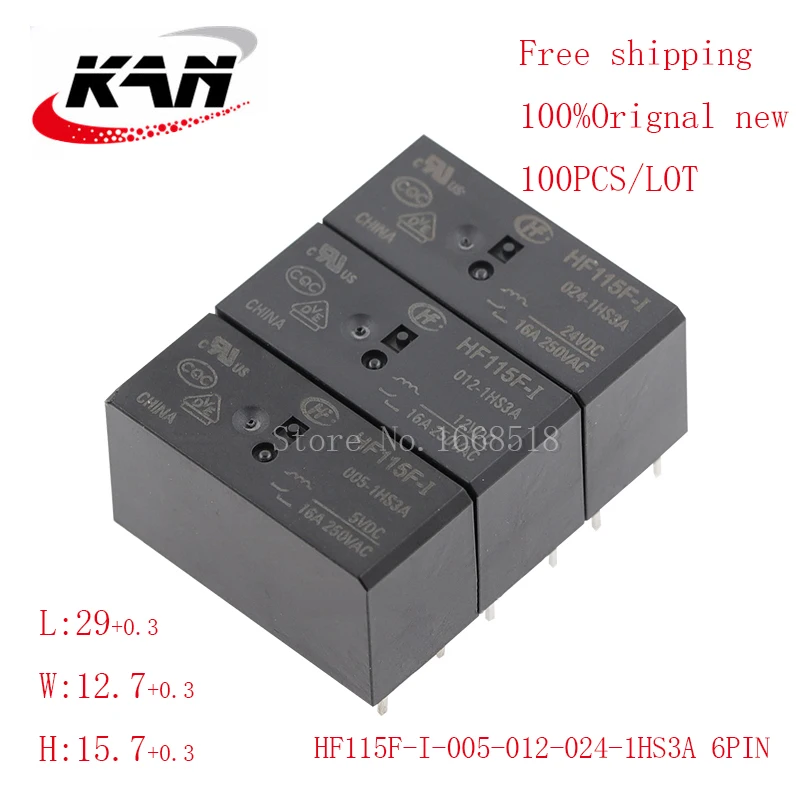 100pcs relay HF115F-I-005-1HS3A HF115F-I-012-1HS3A HF115F-I-024-1HS3A 5VDC 12VDC 24VDC 16A 250VAC 6PIN Original New