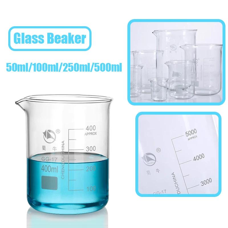 50ml/100ml/250ml/500ml Lab Heat-resist Scaled Measuring Cup Borosilicate Glassware Chemical Experiment Laboratory Equipment