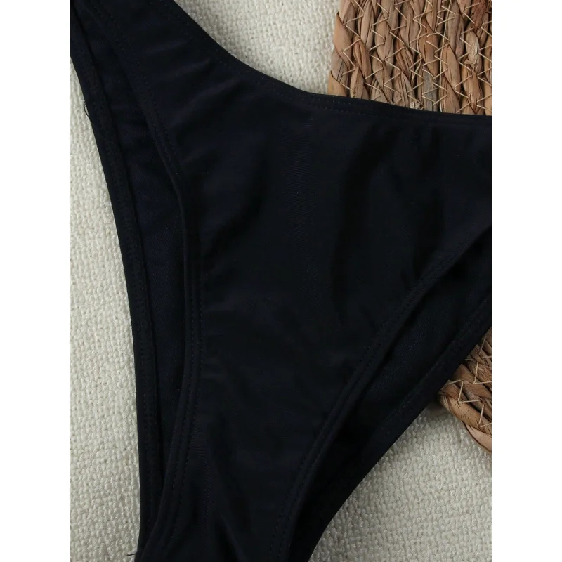 2025 قطعتين بيكيني بدون حمالات رسن إكسسوارات معدنية طقم ملابس السباحة بيكيني بلون واحد #5