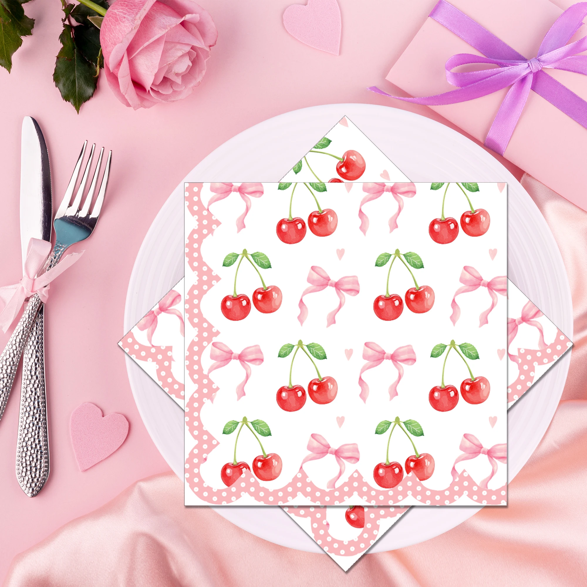 20/40/60pcs Pink Cherry Guest Napkins Dinner Paper Bathroom Hand Towels Tissues for Wedding Birthday Party Decoration