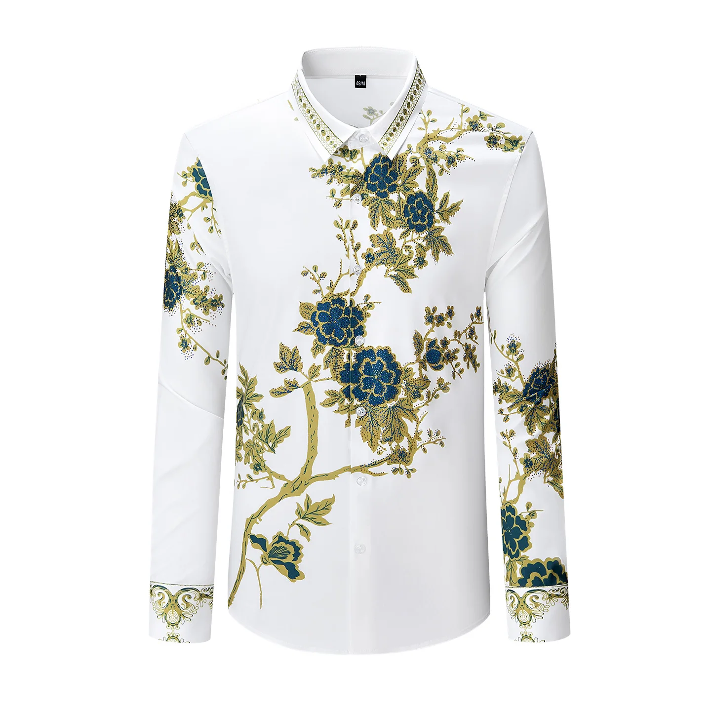 Luxury Rhinestone Long Sleeved Shirt for Men Non Ironing Casual Business Dress Shirt High End Social Banquet Star Stage Shirts