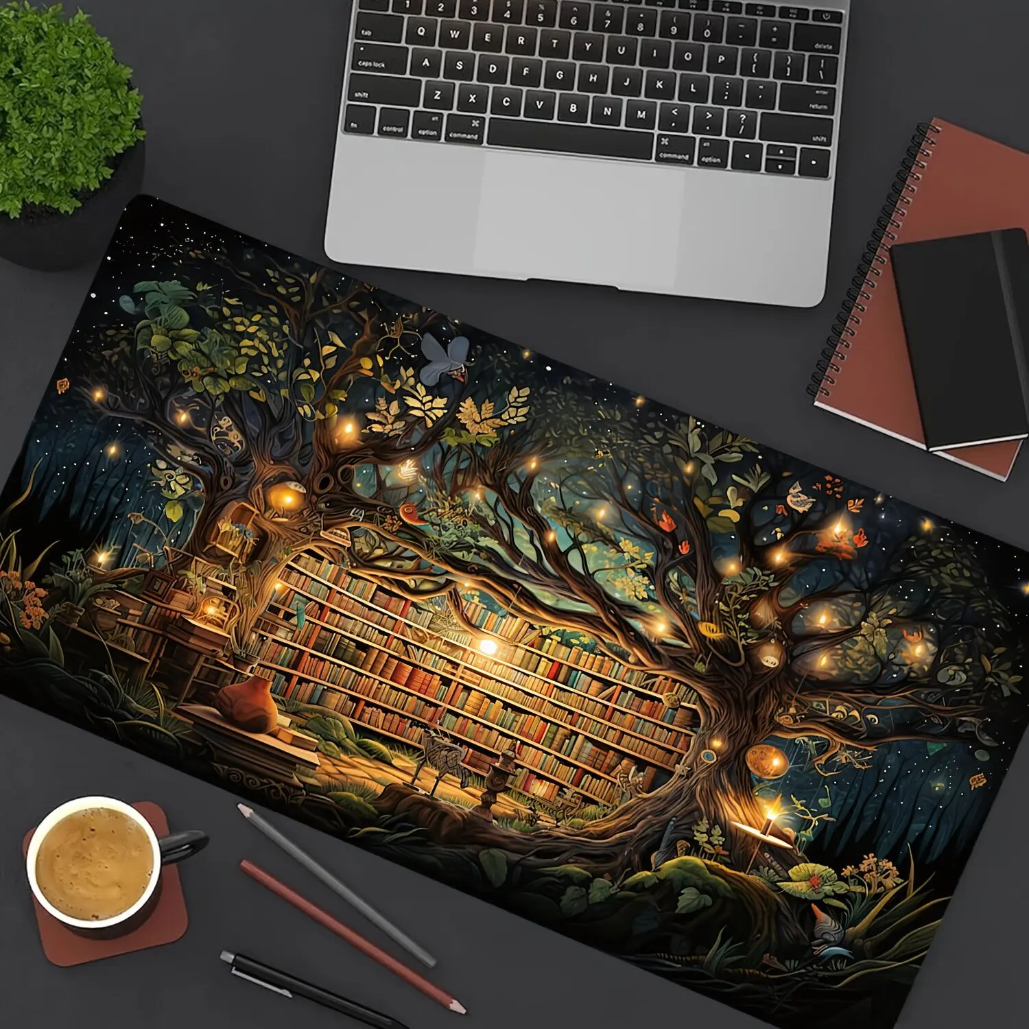 

1pc Enchanted Forest Book Nook Large Mouse Pad – Ultra-Smooth Surface with Stitched Edges, Non-Slip Rubber Base, Ultra-Thick Pad
