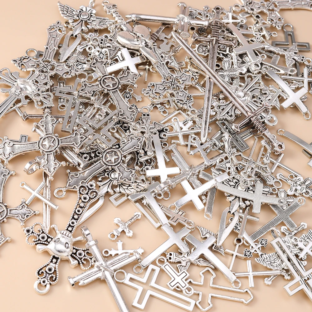 Leslie 10/20/30 Stück Steampunk Kreuz Charms für Ohrringe Halskette Schmuckherstellung Silber Farbe Gothic Kreuze Anhänger DIY Versorgung – Detail 1