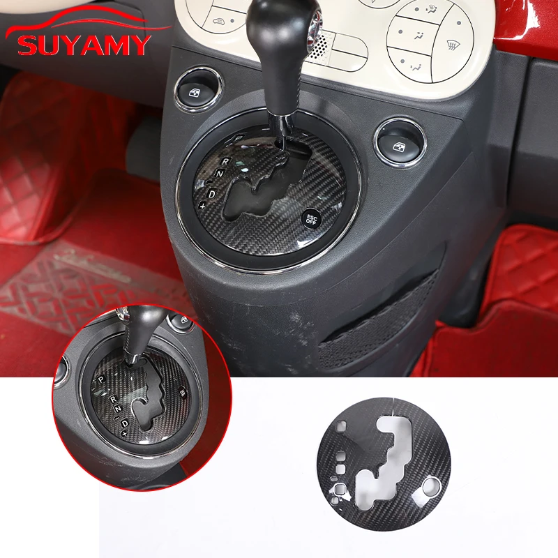 For Fiat 500 2010-2015 Real Carbon Fiber Car Center Console Gear Shift Panel Trim Cover Protection Sticker Accessories