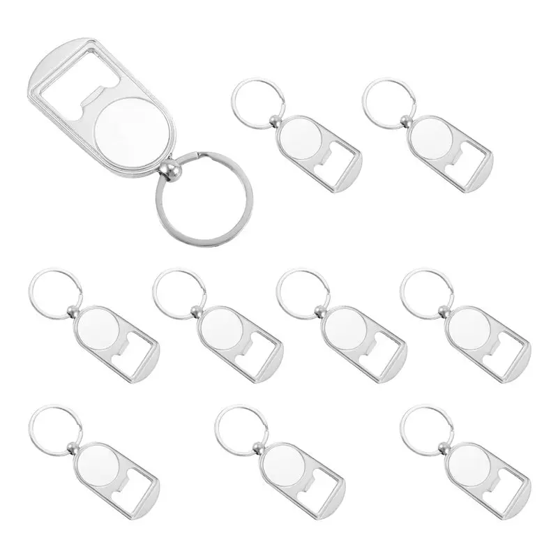 B84B-10 Pcs Sublimation Blank Keychain Metal Bottle Opener Blank Key Ring Heat Transfer Rectangular Sublimation Keychain