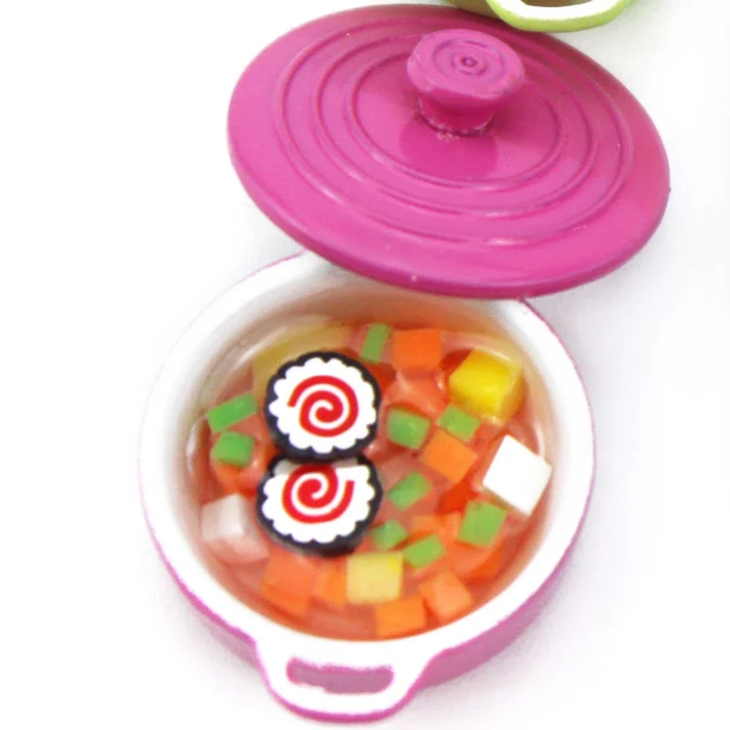 1Pcs 1/12 Dollhouse Miniature Accessories Mini Alloy Soup Pot with Food Kitchenware Model for Doll House Decoration