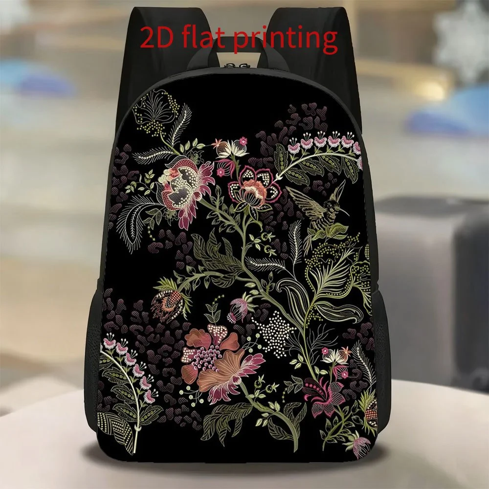 

One piece, bright flower embroidered bird pattern backpack, cute lightweight travel backpack, adjustable shoulder straps