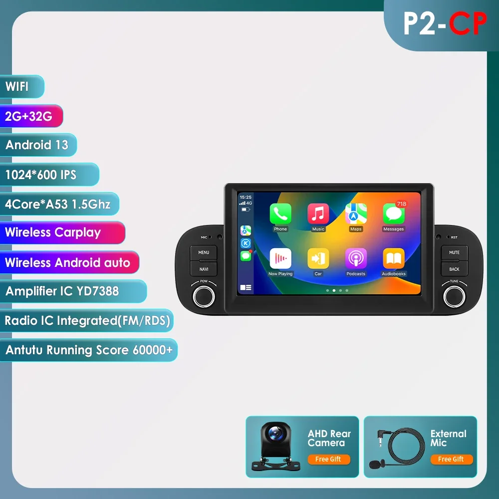 1DIN Android Autoradio Speler voor FIAT Panda 2013-2020 Android Auto Draadloze CarPlay Auto Multimedia 1 Din Intelligent Scherm GPS