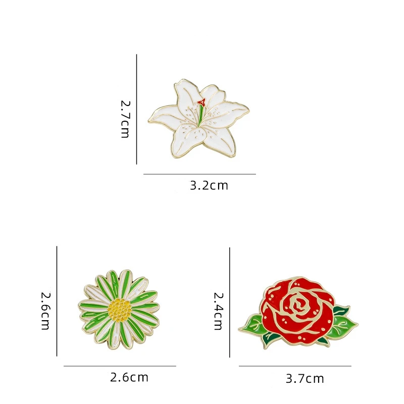3pcs Cute Cartoon Flower Enamel Brooch Creative Plant Rose Lily Daisy Lapel Pin Badge Backpack Clothing Hat Accessories