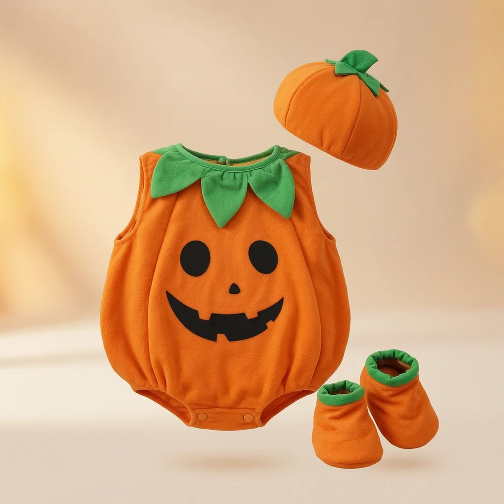 Combinaison de Costume de Citrouille pour Enfants, Idéale pour Carnaval d'Halloween, Cosplay, Fête, Spectacle Scénique, avec Sac à Bonbons