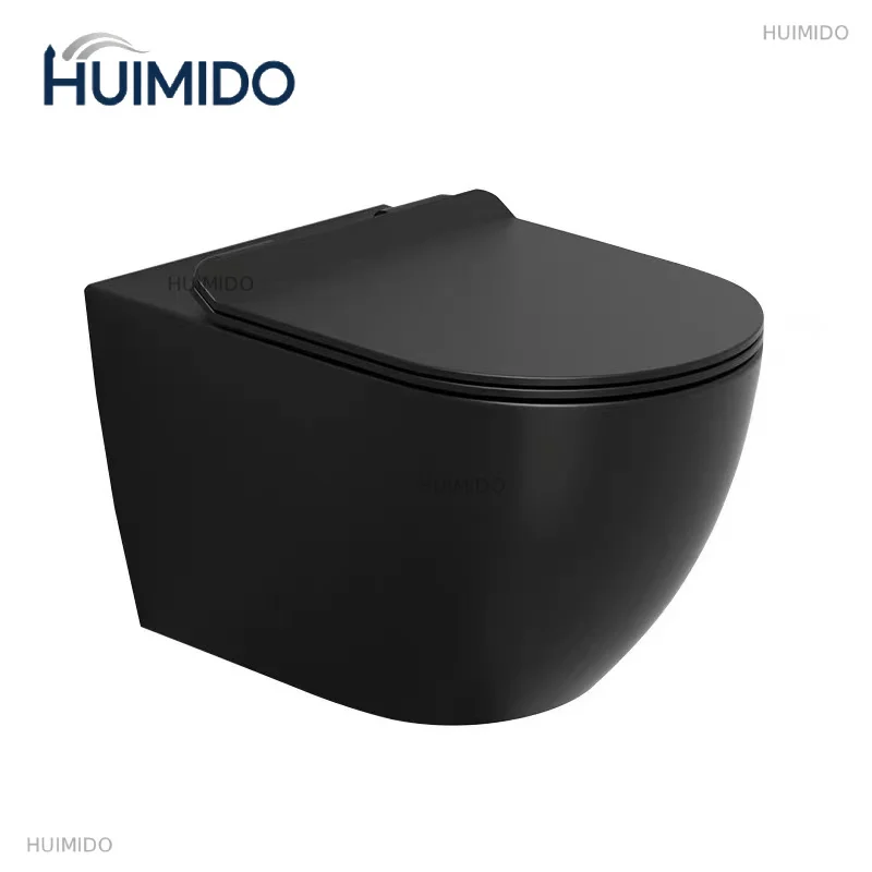 Borderless toilet P-type elbow ceramic two-piece set, black toilet bathroom wall-mounted toilet set