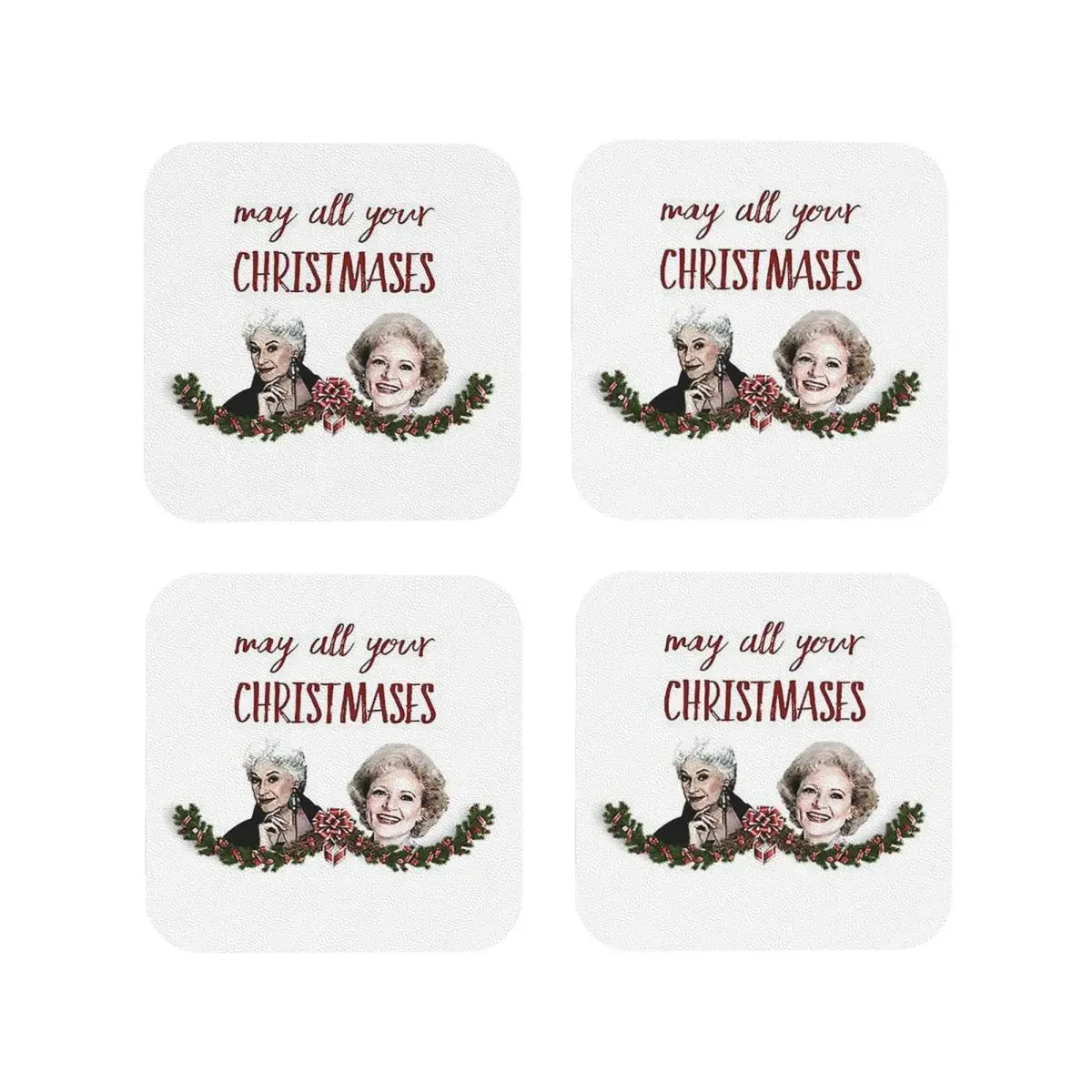 May All Your Christmases Bea Whi Coasters Kitchen Placemats Waterproof Cup Coffee Mats For Decor Home Tableware Pads Set of 4