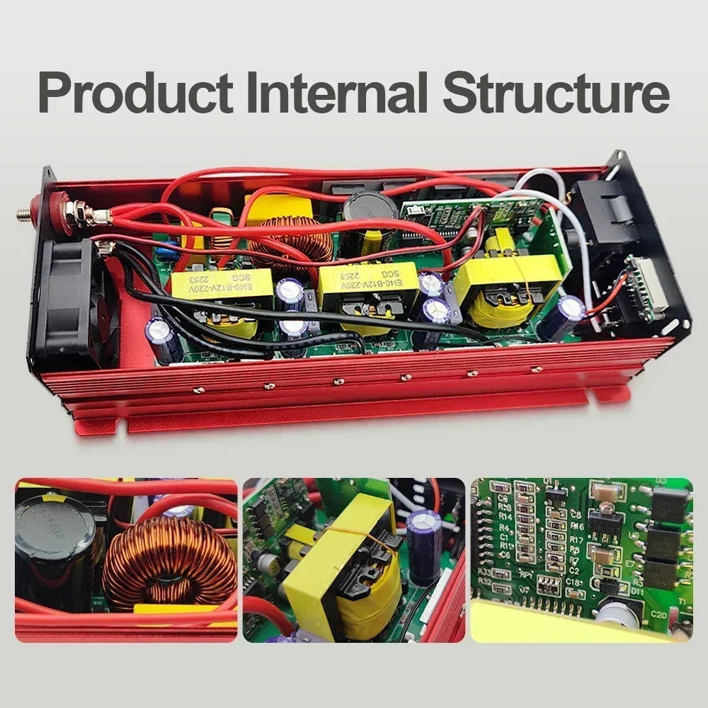 Inverter a onda sinusoidale pura convertitore portatile Power bank DC 12v a AC 110V 220V Inverter solare potenza di picco 1000W 1600W 2000W 3000W