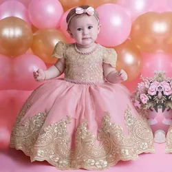 Toddler Luxury Embroidery Dresses for Girls 1st Birthday Baptism Beading Dresses Kids Princess Party Clothes Baby Girls Dresses