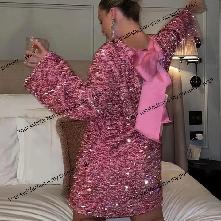 

Европейские и американские дамы, блестящее мини-платье с лямкой на бретельках и пайетками, блестящее обтягивающее вечернее платье с длинными рукавами