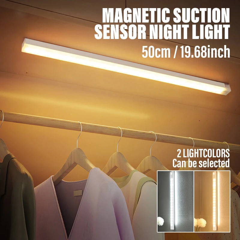 50CM/19.68inch Magnetic Smart Sensor Cabinet Light Rechargeable Night Light Home Closet Light Support Infinitely Dimmable