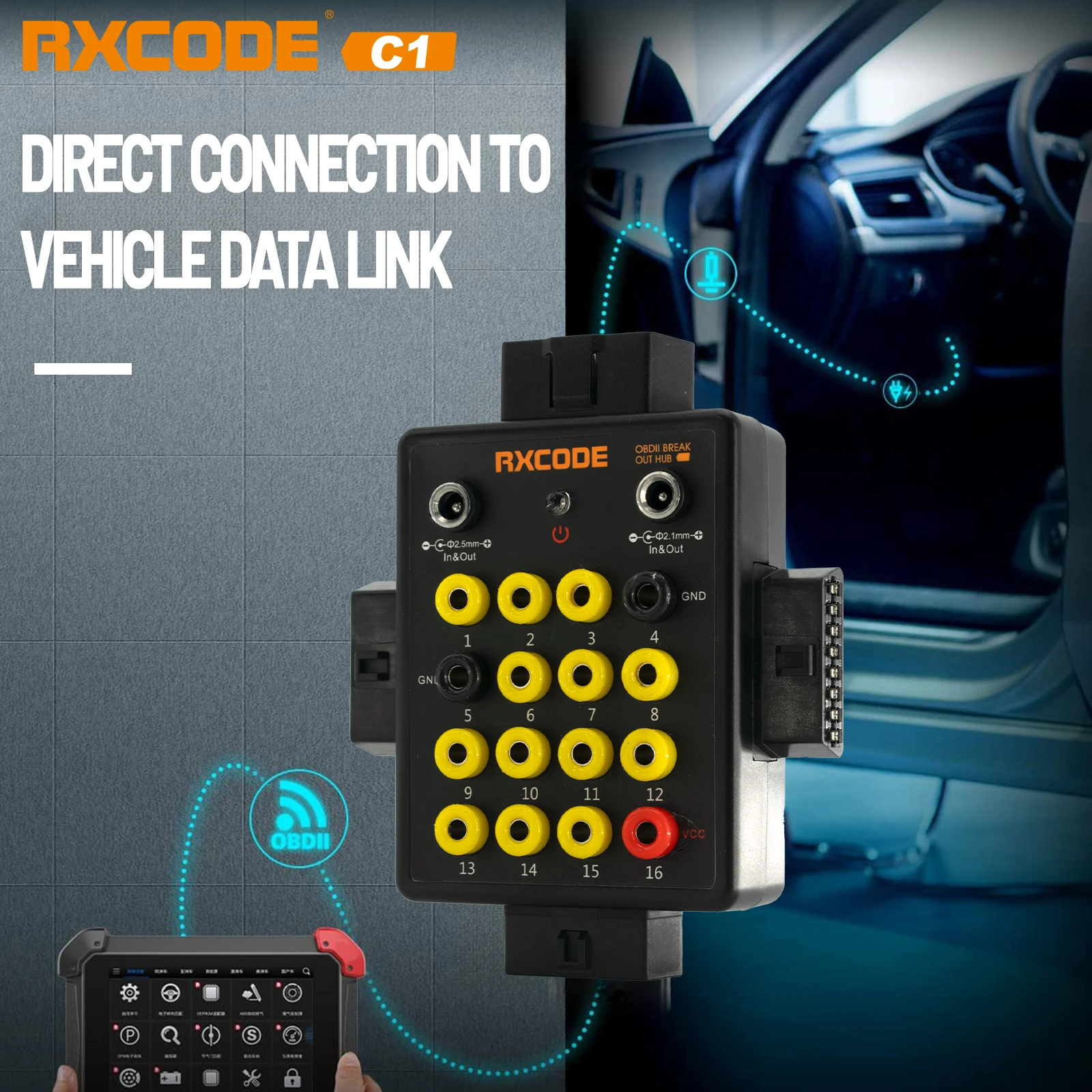 RXCODE C1 AUTO TOOLS OBDII Break Out Box HUB ECU Connector OBD2 Diagnostic Port Tester