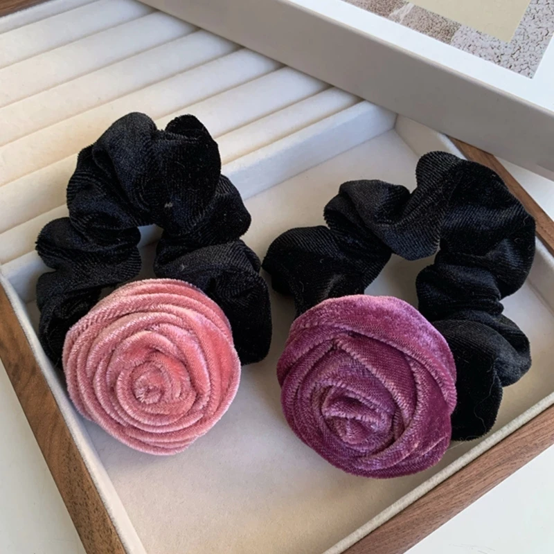 

Vintage Faux Rose Floral Scrunchies Women Girl Hair Accessories Ponytail Holder Dropshipping