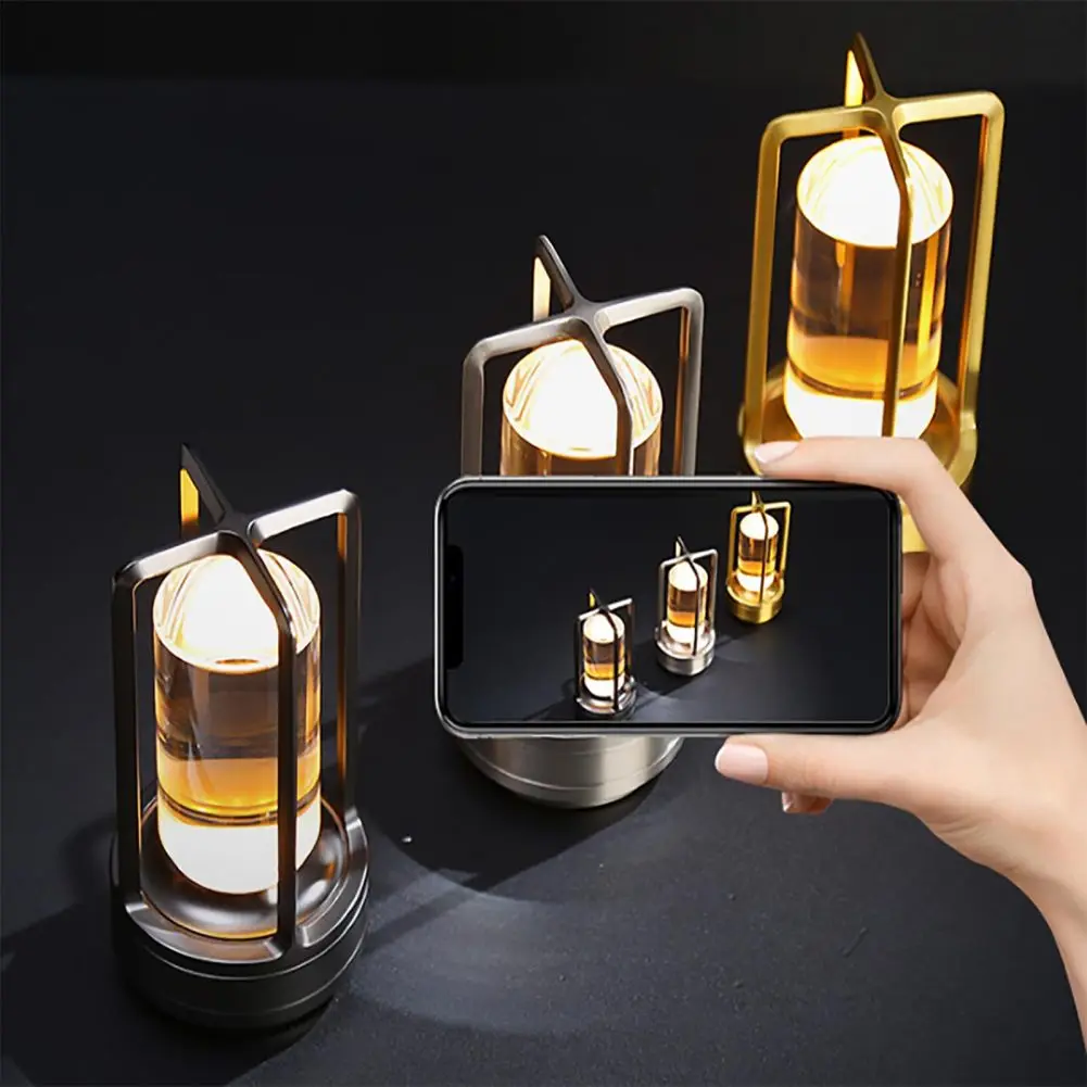 Cordless Table Lamp Aluminum Crystal Portable LED Table Lamp Atmosphere Lamp With 3 Color Stepless Dimming Touch Control