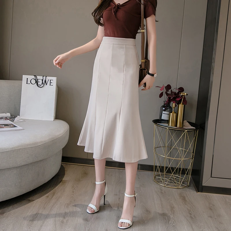 

Ladies Elegant Medium Long Black Skirt Women Clothes Girls Asymmetry Cute Ruffle edge Skirts Chic Casual Clothing BPy5108