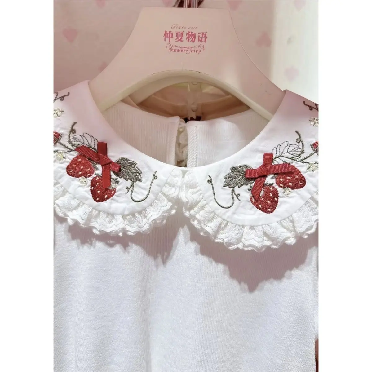 Kimotimo Y2K Retro Cute Lolita Short Sleeve Top Women Sweet Doll Collar Inner Wear Blouse Kawaii Style Base Layer Shirt