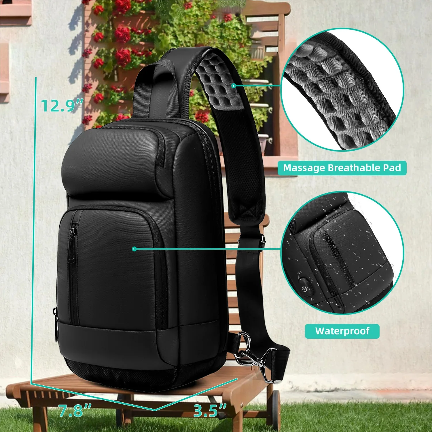 Eurcool-Bolso de hombro cruzado impermeable para hombre, de pecho con carga USB bandolera, Ipad de 9,7 pulgadas, regalo para marido