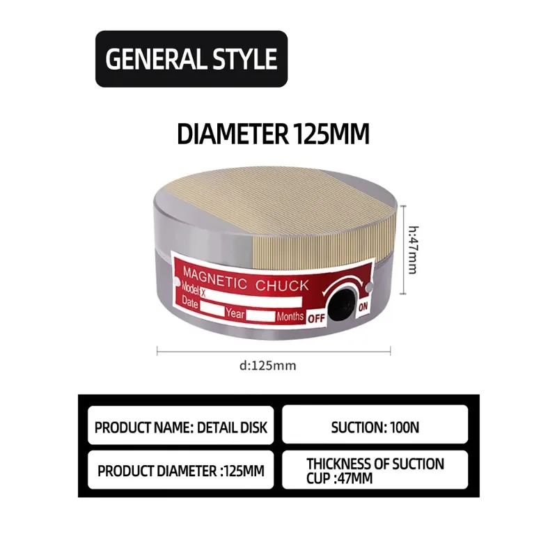 Circular Permanent Magnet Suction Chuck, 100/125/160mm Brass Magnetic Sucker for Grinder & Lathe