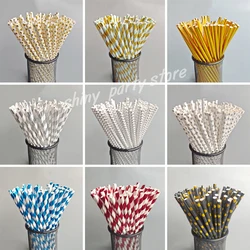 20-100pcs Biodegradable Disposable Drinking Paper Straws Bronzing Foil For Birthday Wedding Decor Christmas Party Event Supplies