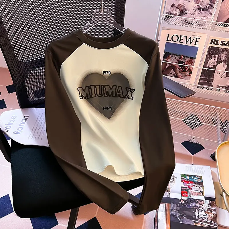Large size women's clothing spring and autumn new contrasting colors loose and thin letter printing long-sleeved T-shirt 4