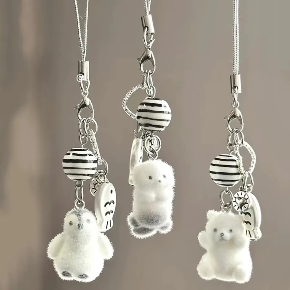 

Cute Flocking Cat Mobile Phone Straps Cartoon Animal Earphone Case Lanyard Keychain Bag Decor Flocked Phone Chain Gifts For Girl