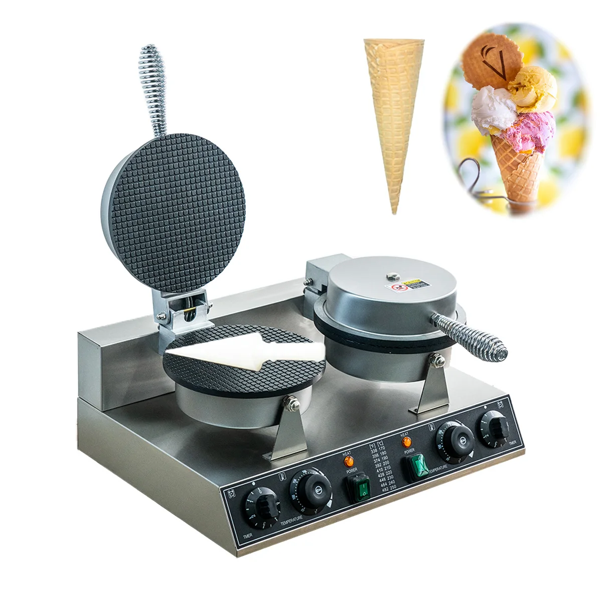 

Commercial Electric Waffle Maker Double Headed Ice Cream Cone Machine Non-stick Waffle Baking Machine Home/kitchen Appliance