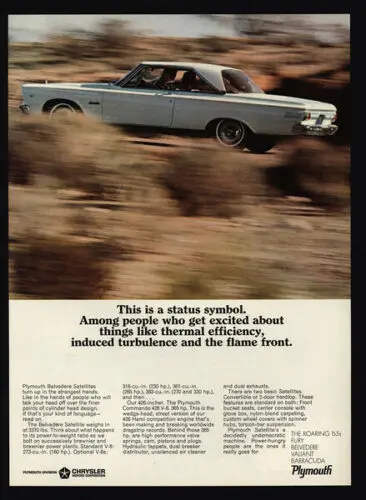1n,1965 BELVEDERE Satellite Car - Status Symbol - VINTAGE AD-Tin Sign