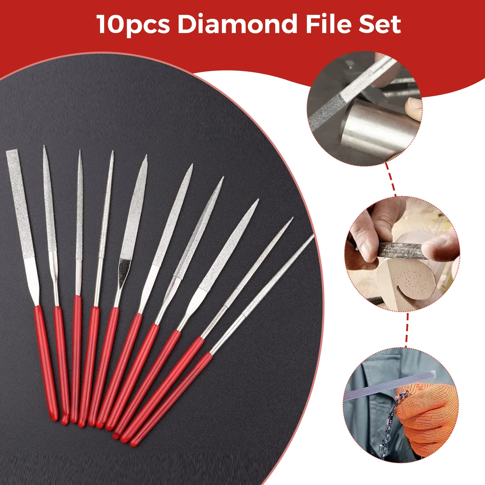 10Pcs Diamond Needle File Set for Gundam Model Jewelry Metal Wood Ceramic Glass Carving Craft Hand Tools DIY Hobby Accessories