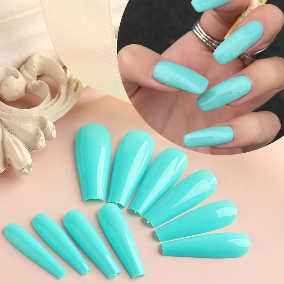 100 Stück künstliche Nägel zum Aufkleben, Acryl-Verlängerung, Coffin-Formen, Nagelspitzen, Gel-Nagellack, Sommer-Kunstnägel-Sets, Werkzeugsets – Detail 6