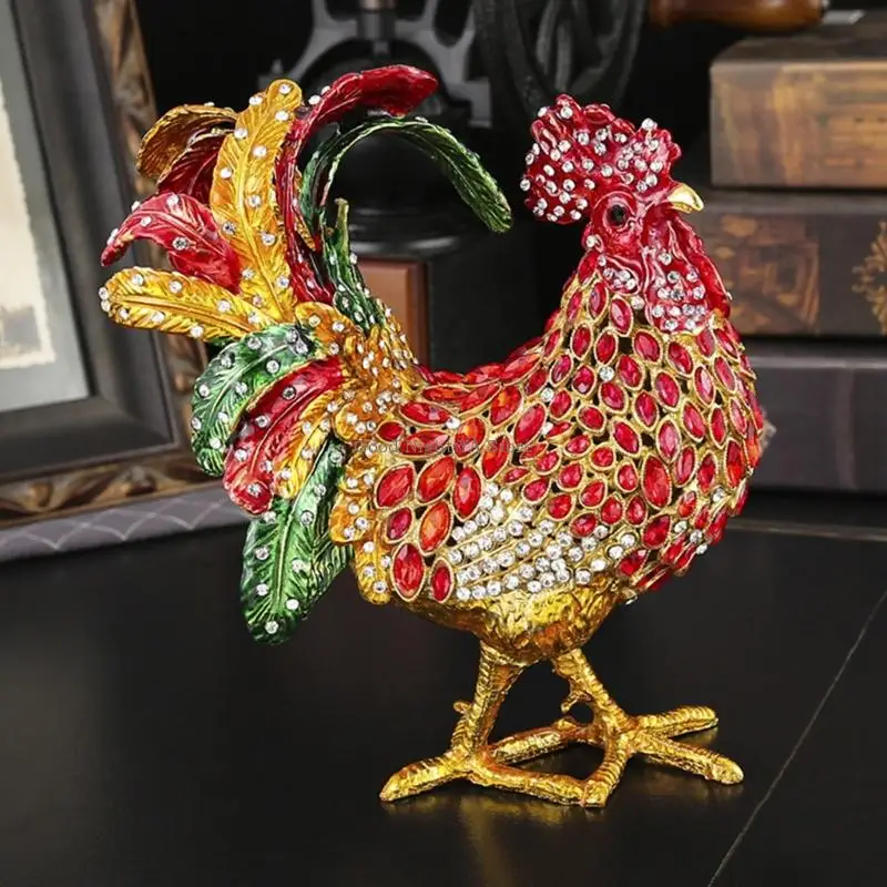 

Hand Painted Rooster Jewelry Box Aluminum Organiser Case For Necklaces Rings Earrings Storage And Home Decors