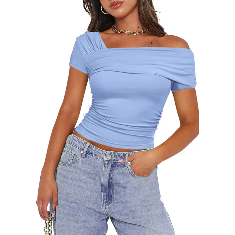 CUTENOVA Solid color strapless wrap regular casual short sleeve backless shrunken Tee multicolor high quality pullover t-shirt