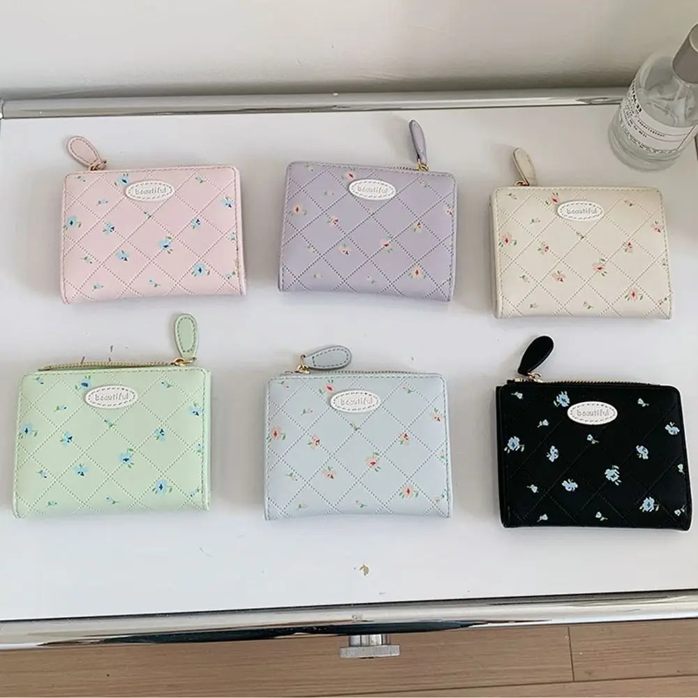 

Lovely Flower Women's Wallet Fold Pu Leather Student Wallet Zipper Short Coin Purse Card Holder