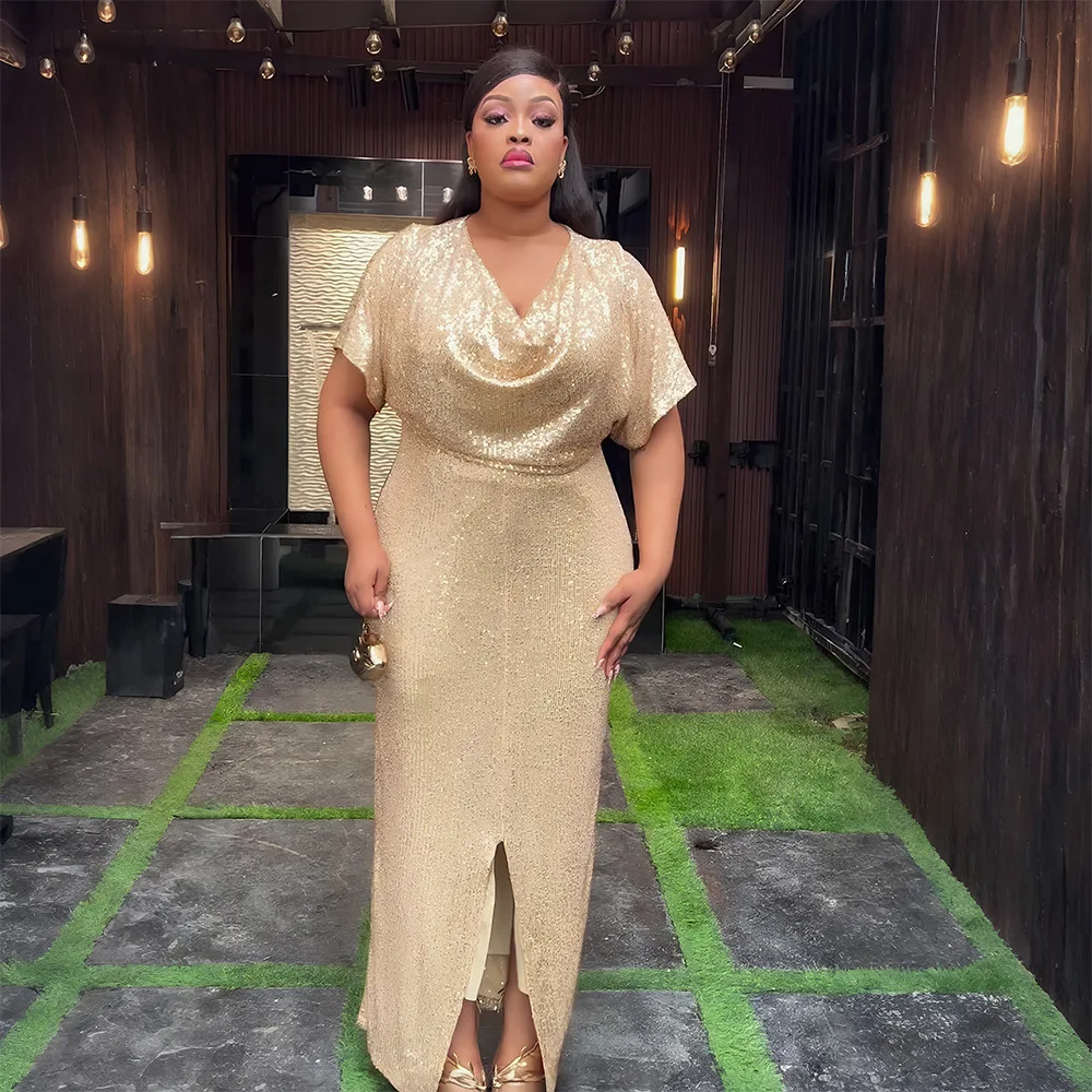 

Fashion African Evening Dresses for Women Sequin Wedding Party Dress Plus Size Africa Clothing Ankara Dashiki Kaftan Abaya Gown