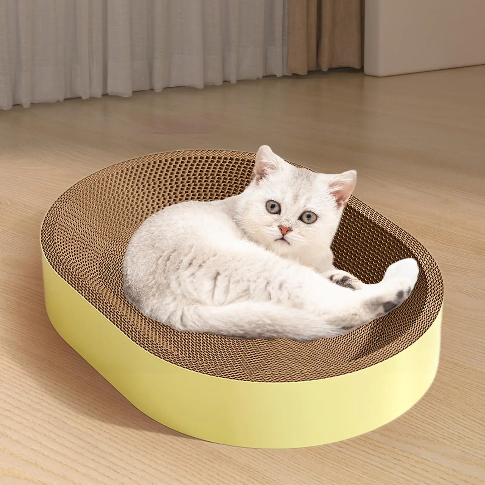 Oval Cardboard Cat Scratcher Bed Scratching Board Furniture Protector Playing Grinding Claw Couch Rest Scratch Pad Nest