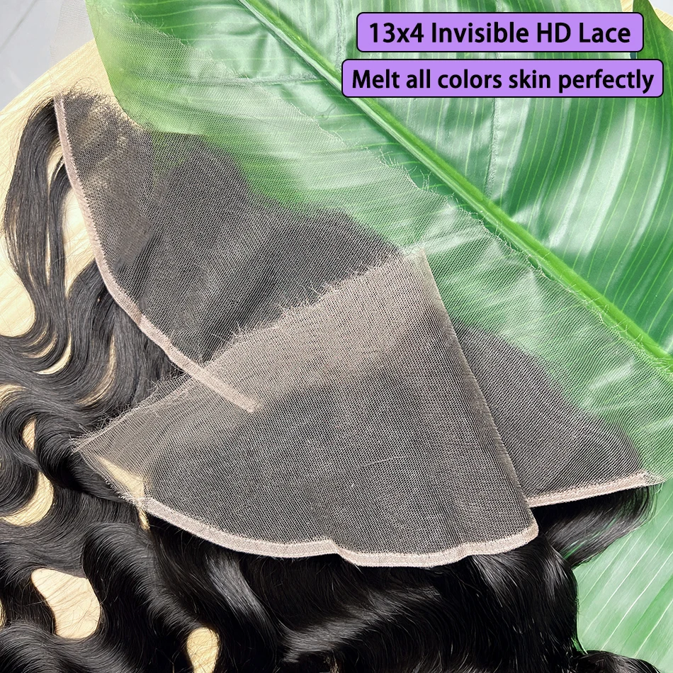 

Объемная волна 13x4 дюйма HD кружевные фронтальные двойные нарисованные 100% человеческие волосы # 1B натуральный цвет, предварительно выщипанные отбеленные узлы, кружевная застежка