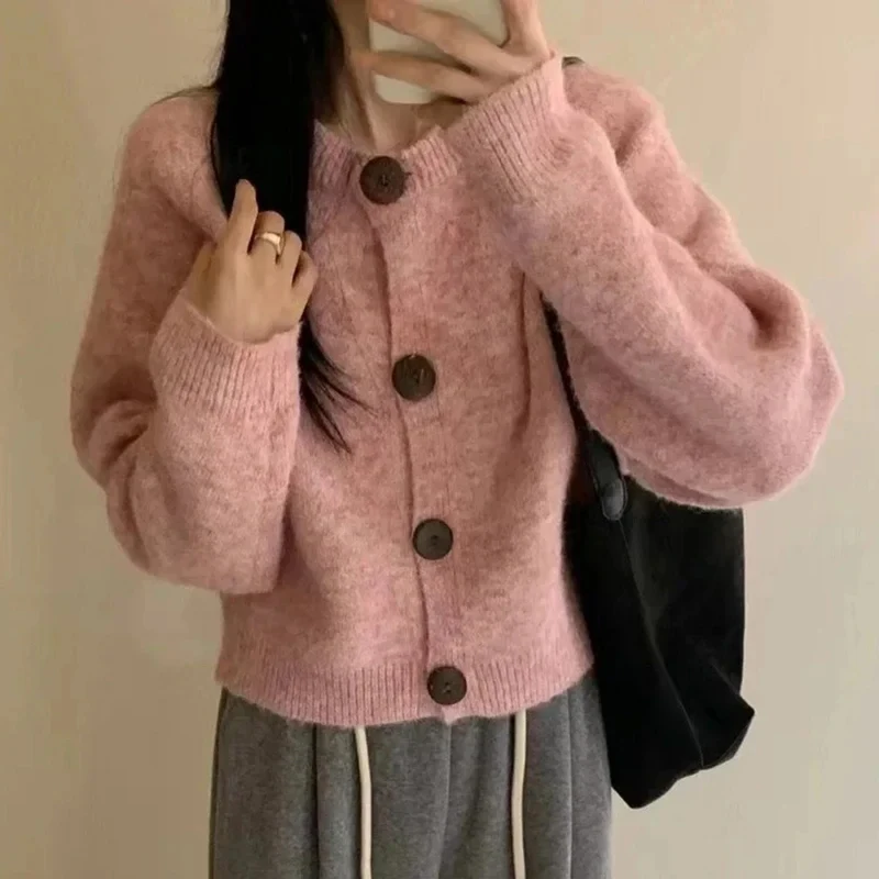 

Autumn Winter New Soft Sweater Jacket Loose Button Women Cardigan Top Casual O-neck Long Sleeved Female Knitted Cardigan