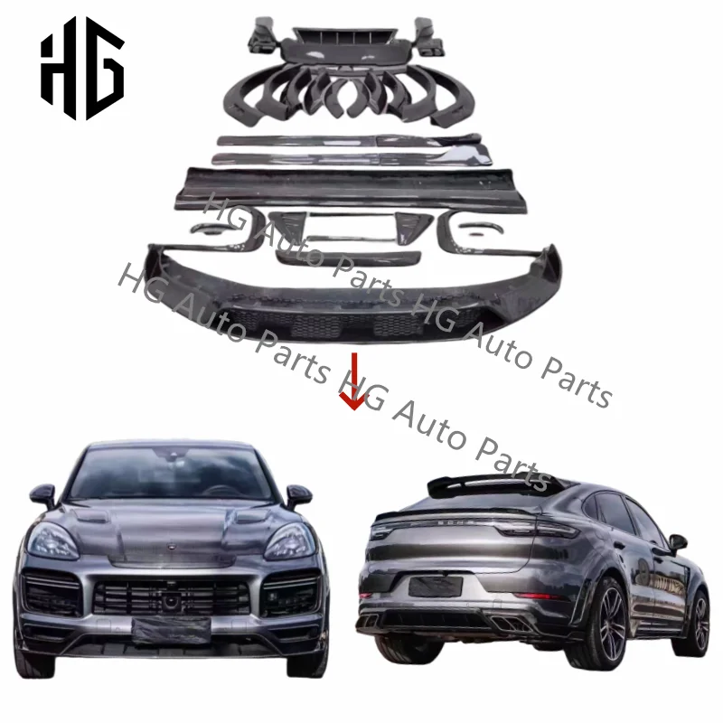 Upgrade MSY Carbon Fiber Front Splitter Fender Trims Wheel Arches Rear Diffuser Roof Wing Wide Bodykit For Porsche Cayenne 9Y0