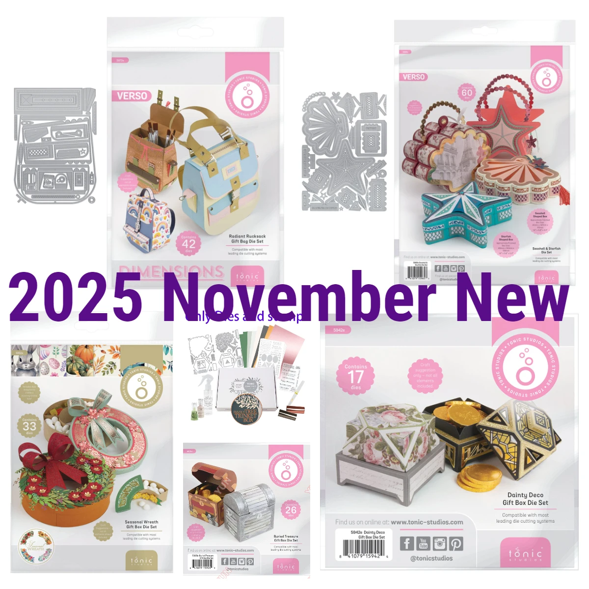 

2025 Tonic New Release Seashell Radiant Rucksack Die Set DIY Scrapbooking 2026 New Year Greeting Card Stars Gift Box Cuts Dies