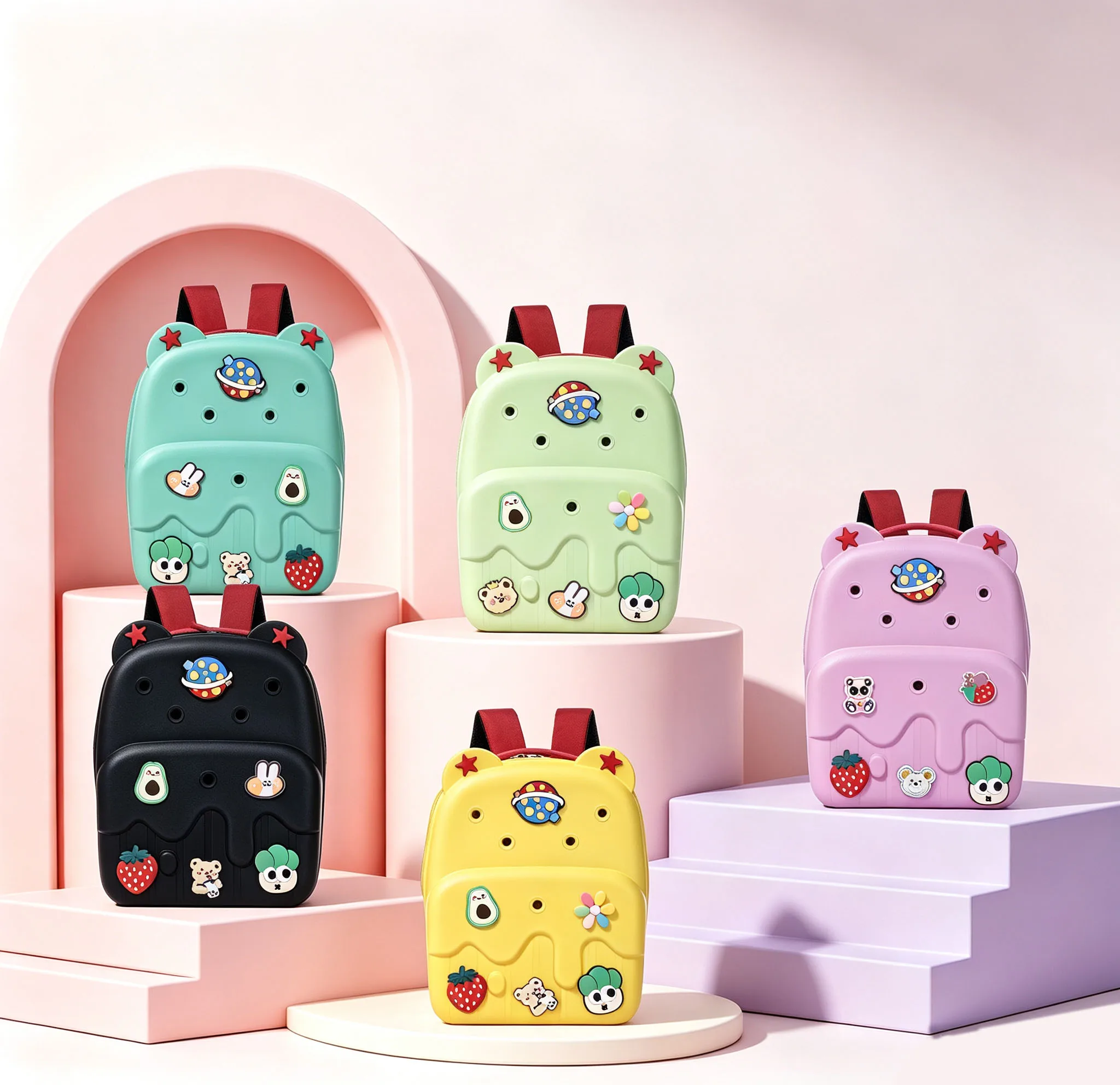 EVA Kids Backpack DIY Cartoon Hole Charms School Bag Waterproof Lightweight Children Backpack For Kindergarten Girls Boys Multi