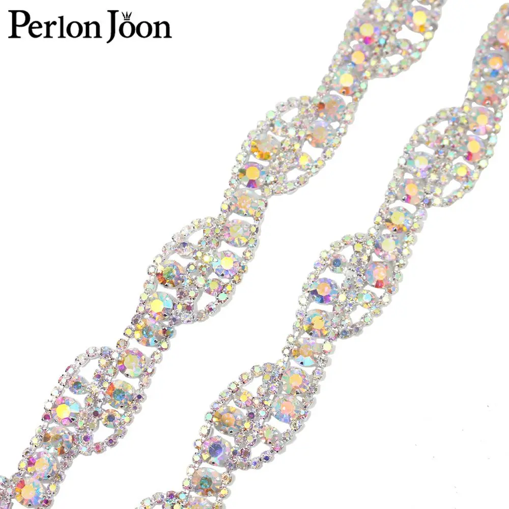 1 Yard Sparkling Crystal Diamond Spiral AB Rhinestone Trim Chain Sewn In Wedding Dress Decoration Accessories