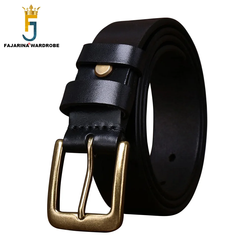 FAJARINA 3.3CM Wide Retro Design Pure Cowhide Leather Belt for Men