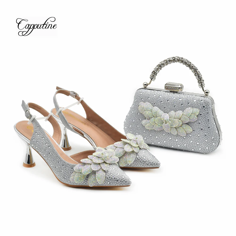 Champagne Women Shoes And Bag Set African Ladies High Heels Pumps With Handbag Clutch Nigerian Sandals Escarpins Femme 938-94