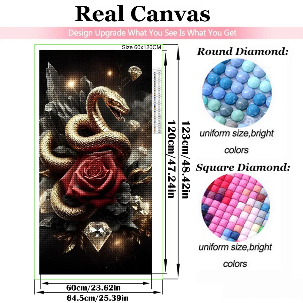 Diamond Painting Nouveau 5D Large DIY Gold Snake Red Rose Gemstone Cross Stitch 5D Square Round Rhinestone Mosaic New Year Gift