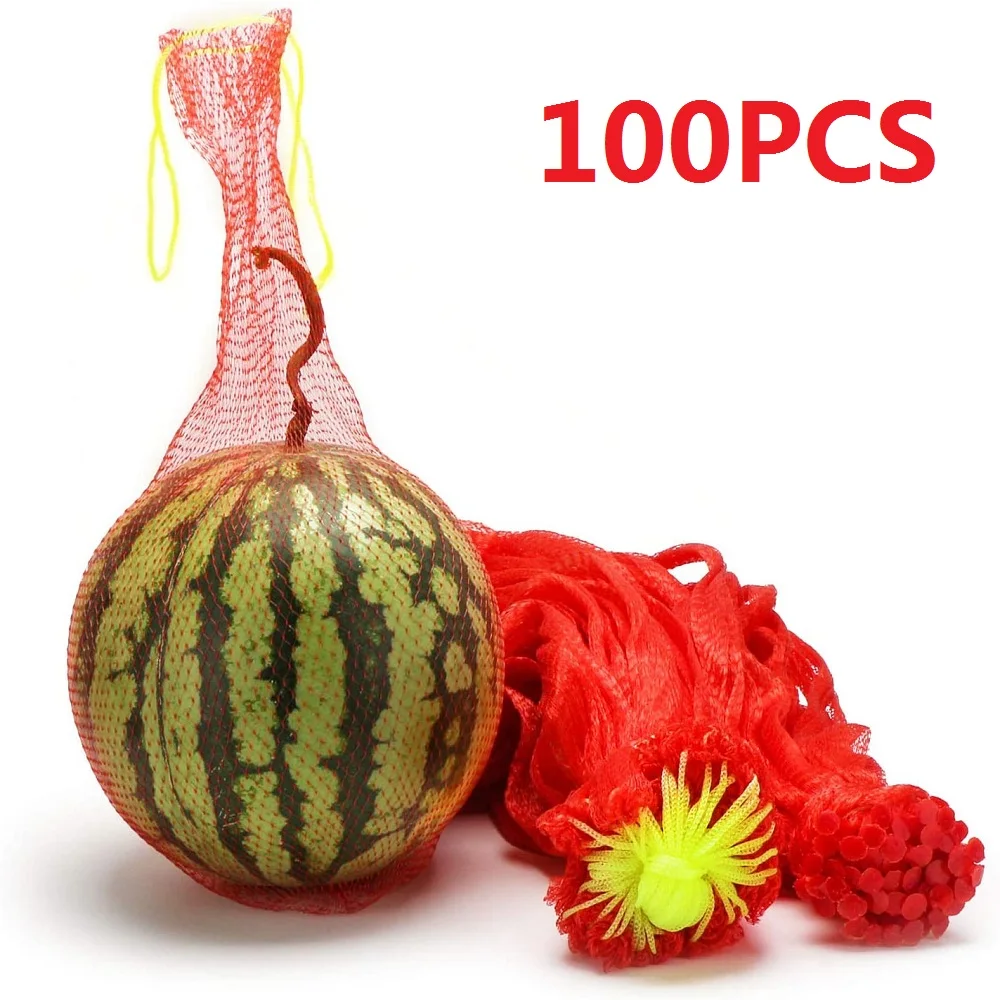 C2 100PCS Hanging Watermelon Grow Net Bags Reusable Cantaloupes Mesh Net Garden Cucumbers Growing Storage Net Bags for Vegetable