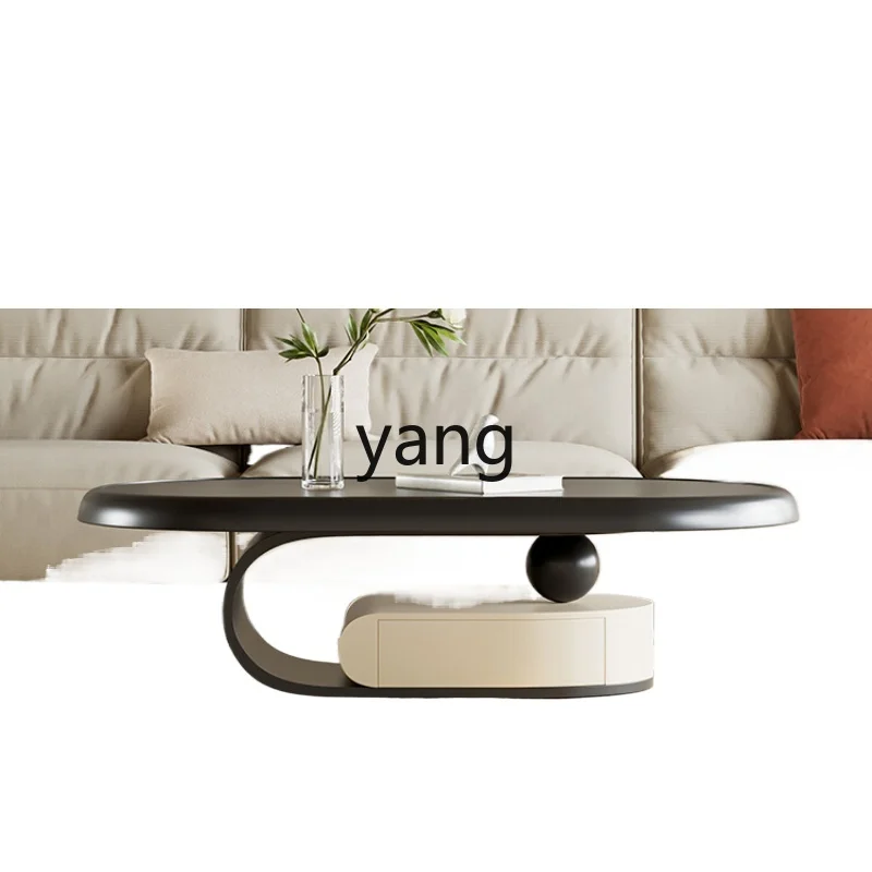 

Yjq Retro Coffee Table Small Apartment Household Minimalist Modern Chinese Style Designer Oval Coffee Table